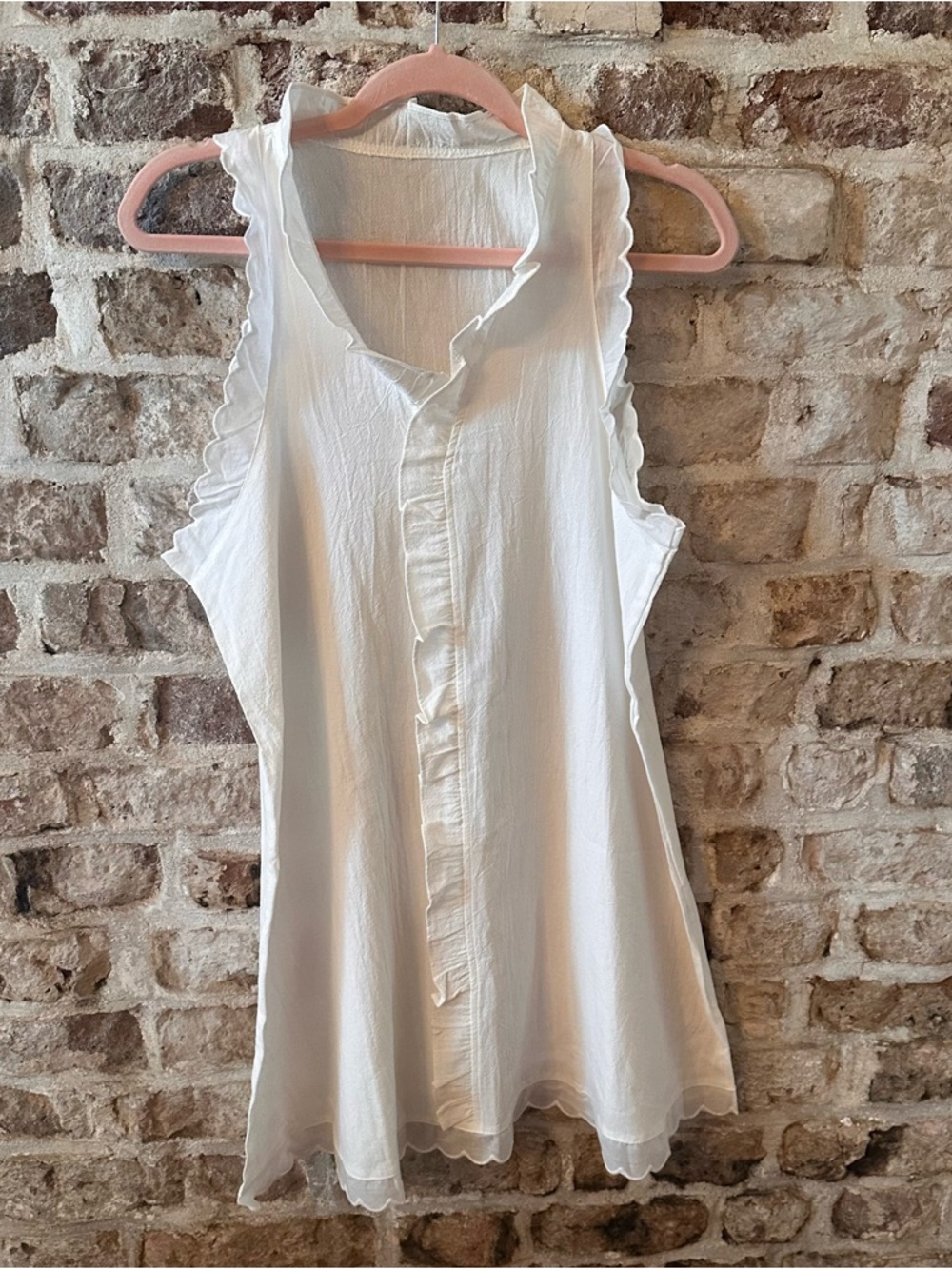White Ruffle-Trim Sleeveless Dress